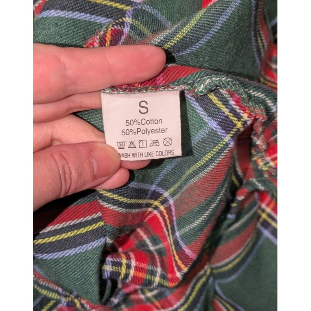 Women's Dress S Green Tartan Check Short Balloon Sleeve Button Down Shirt Dress - Picture 6 of 8